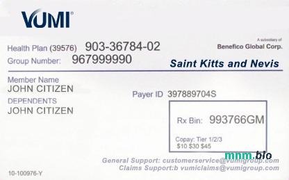 Saint Kitts i Nevis karta ubezpieczenia zdrowotnego edytowalny szablon